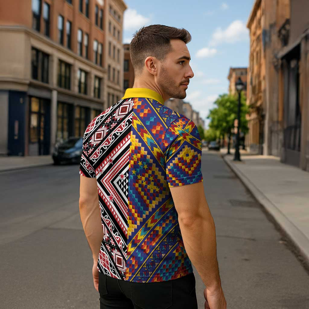 Tuvaluan and New Zealand Culture Zipper Polo Shirt The Art of Kolose and Taniko LT03 - Polynesian Pride
