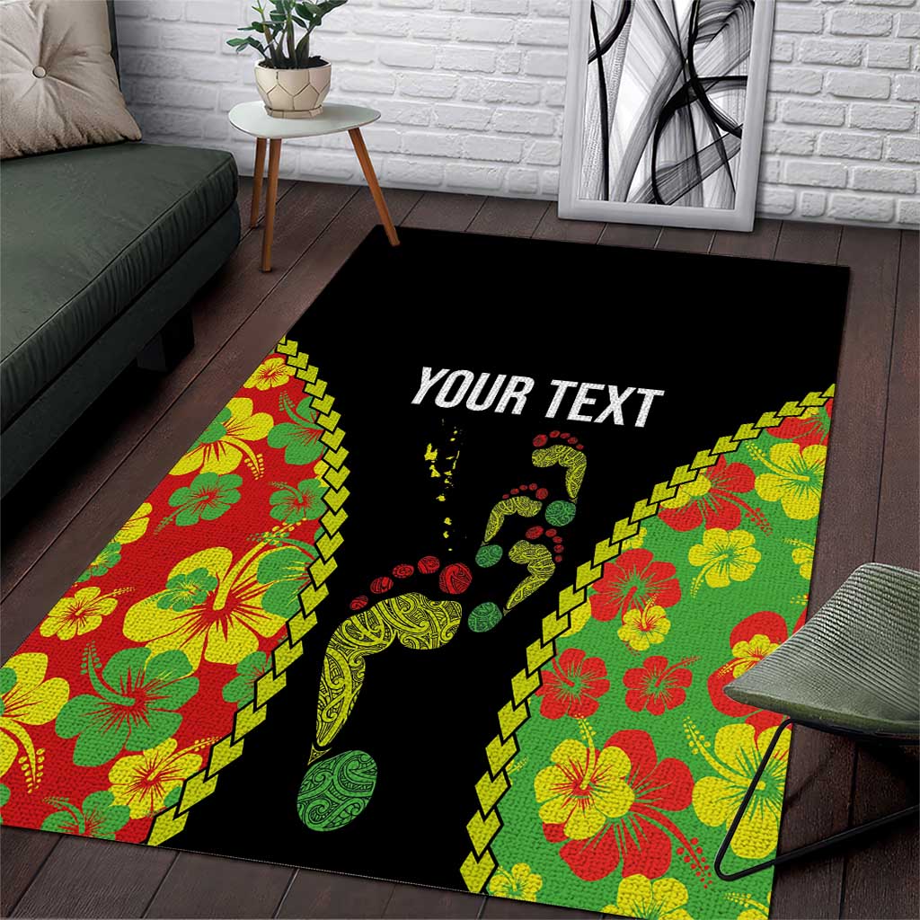Personalised Vanuatu Running Area Rug Footprint and Hibiscus Polynesian Style LT03 Black - Polynesian Pride