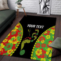 Personalised Vanuatu Running Area Rug Footprint and Hibiscus Polynesian Style LT03 Black - Polynesian Pride