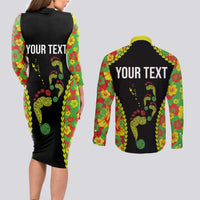 Personalised Vanuatu Running Couples Matching Long Sleeve Bodycon Dress and Long Sleeve Button Shirt Footprint and Hibiscus Polynesian Style LT03 - Polynesian Pride