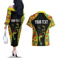 Personalised Vanuatu Running Couples Matching Off The Shoulder Long Sleeve Dress and Hawaiian Shirt Footprint and Hibiscus Polynesian Style LT03 - Polynesian Pride