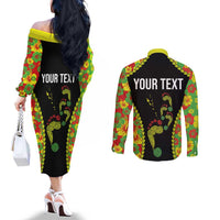 Personalised Vanuatu Running Couples Matching Off The Shoulder Long Sleeve Dress and Long Sleeve Button Shirt Footprint and Hibiscus Polynesian Style LT03 - Polynesian Pride