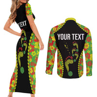 Personalised Vanuatu Running Couples Matching Short Sleeve Bodycon Dress and Long Sleeve Button Shirt Footprint and Hibiscus Polynesian Style LT03 - Polynesian Pride