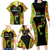 Personalised Vanuatu Running Family Matching Long Sleeve Bodycon Dress and Hawaiian Shirt Footprint and Hibiscus Polynesian Style LT03 - Polynesian Pride