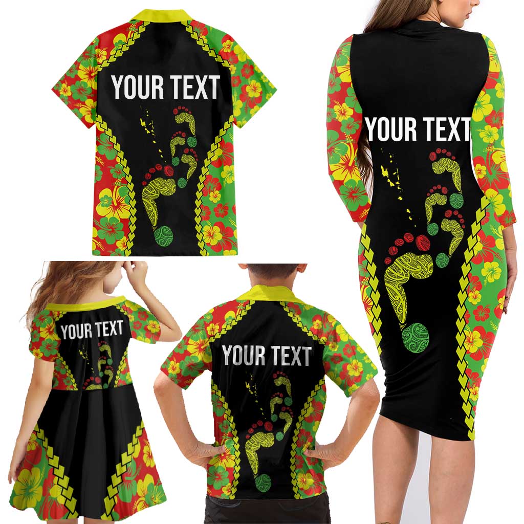 Personalised Vanuatu Running Family Matching Long Sleeve Bodycon Dress and Hawaiian Shirt Footprint and Hibiscus Polynesian Style LT03 - Polynesian Pride