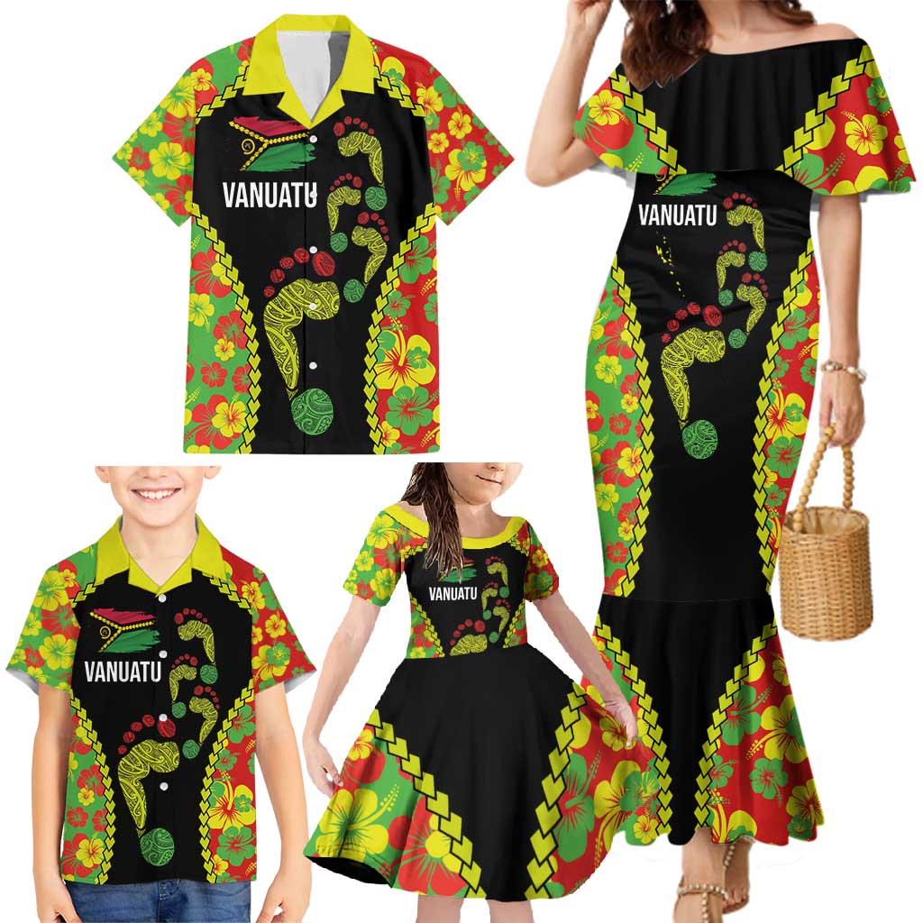 Personalised Vanuatu Running Family Matching Mermaid Dress and Hawaiian Shirt Footprint and Hibiscus Polynesian Style LT03 - Polynesian Pride