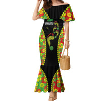 Personalised Vanuatu Running Family Matching Mermaid Dress and Hawaiian Shirt Footprint and Hibiscus Polynesian Style LT03 Mom's Dress Black - Polynesian Pride