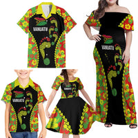 Personalised Vanuatu Running Family Matching Off Shoulder Maxi Dress and Hawaiian Shirt Footprint and Hibiscus Polynesian Style LT03 - Polynesian Pride