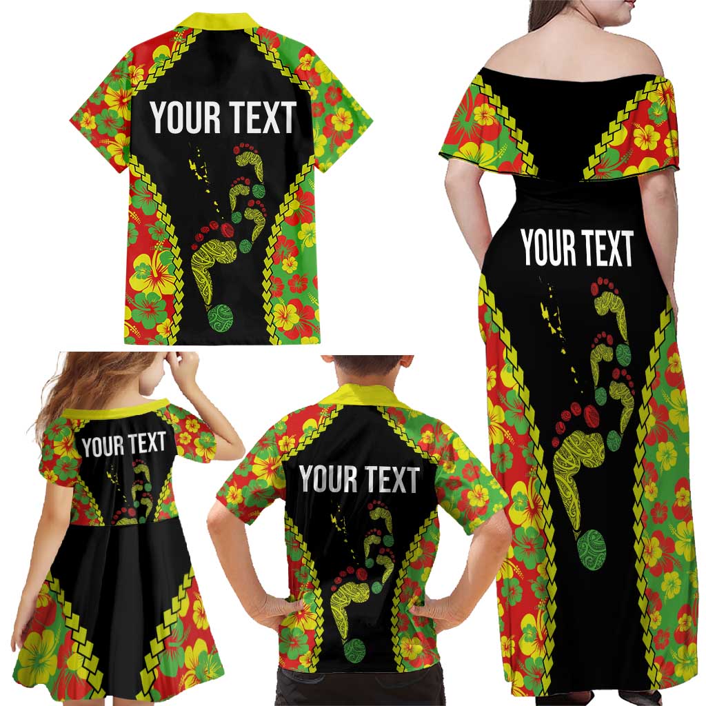 Personalised Vanuatu Running Family Matching Off Shoulder Maxi Dress and Hawaiian Shirt Footprint and Hibiscus Polynesian Style LT03 - Polynesian Pride