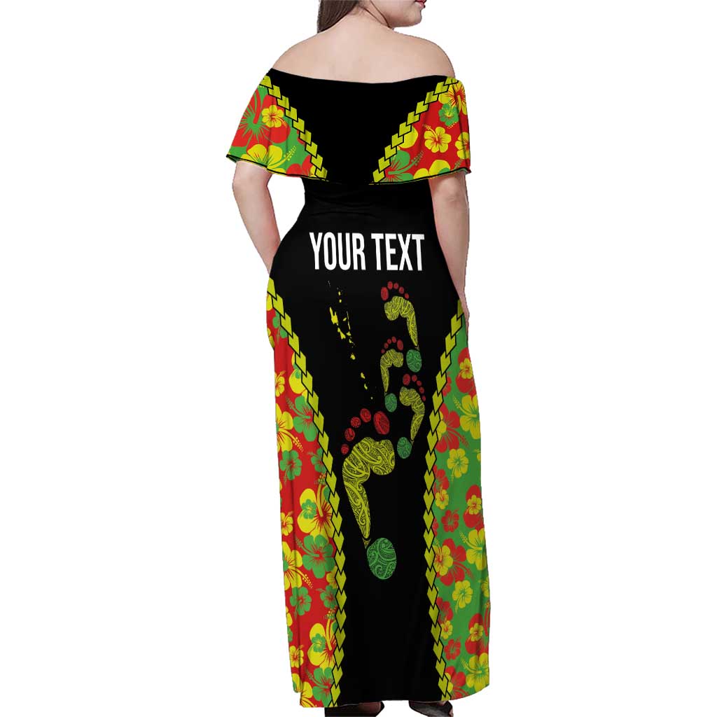 Personalised Vanuatu Running Family Matching Off Shoulder Maxi Dress and Hawaiian Shirt Footprint and Hibiscus Polynesian Style LT03 - Polynesian Pride
