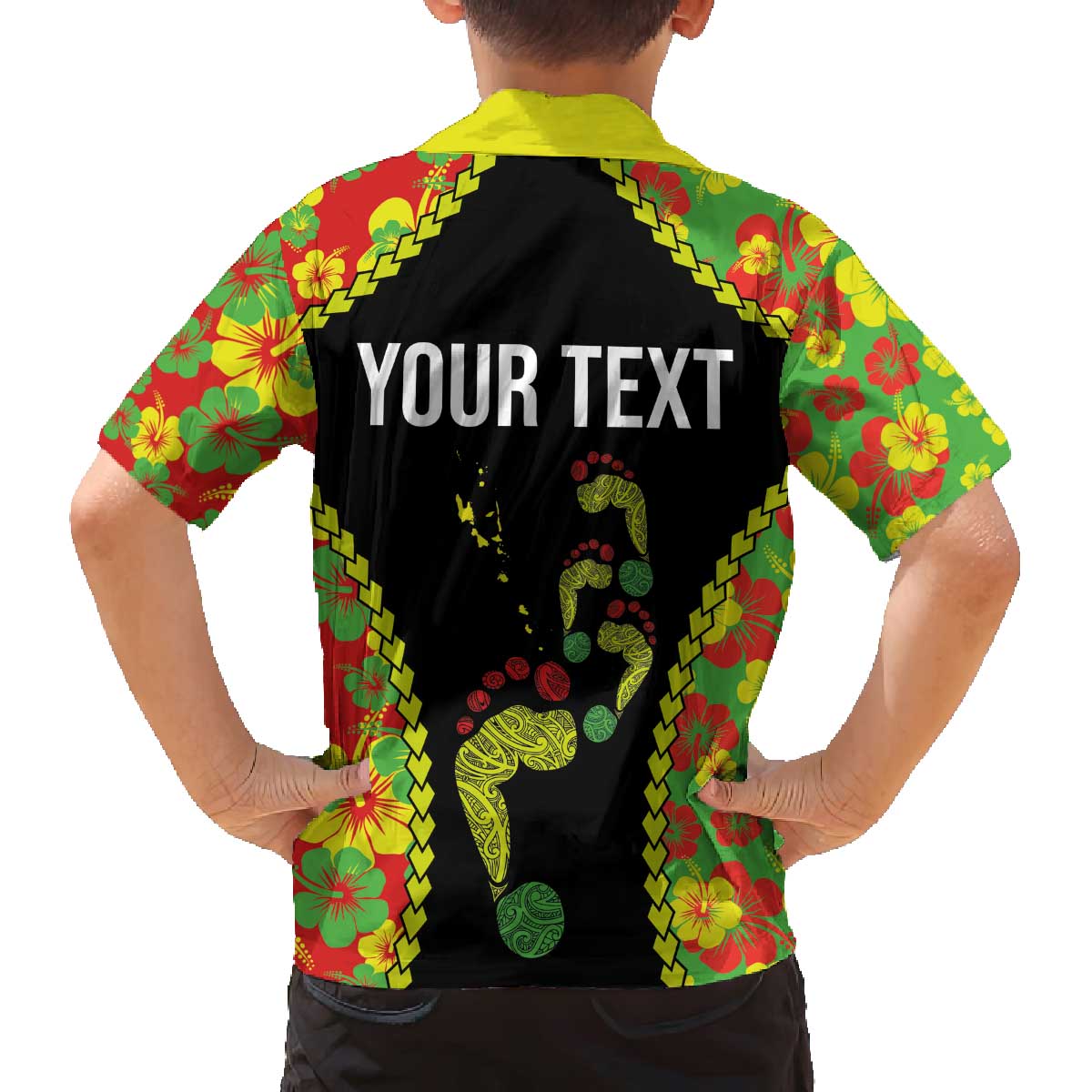 Personalised Vanuatu Running Family Matching Off Shoulder Short Dress and Hawaiian Shirt Footprint and Hibiscus Polynesian Style LT03 - Polynesian Pride