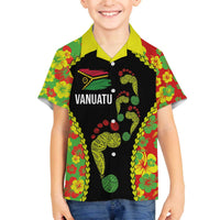 Personalised Vanuatu Running Family Matching Puletasi and Hawaiian Shirt Footprint and Hibiscus Polynesian Style LT03 Son's Shirt Black - Polynesian Pride