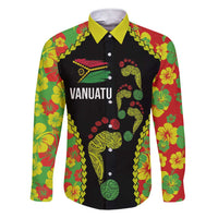 Personalised Vanuatu Running Family Matching Short Sleeve Bodycon Dress and Hawaiian Shirt Footprint and Hibiscus Polynesian Style LT03 Dad's Shirt - Long Sleeve Black - Polynesian Pride