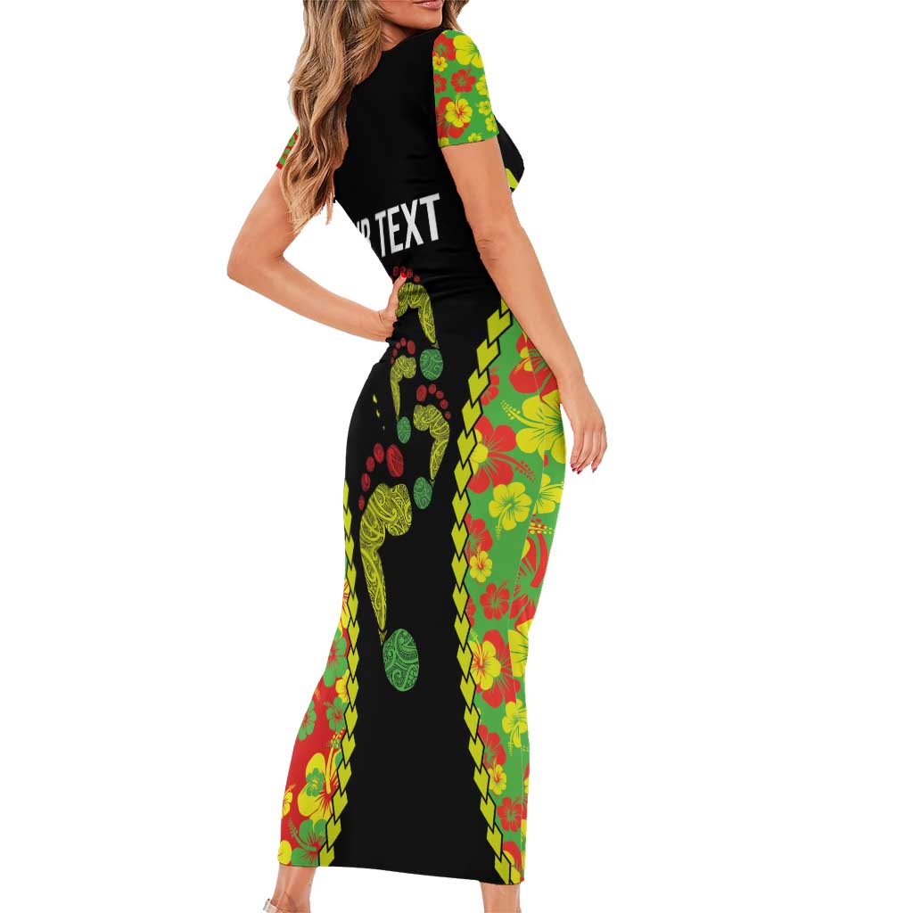 Personalised Vanuatu Running Family Matching Short Sleeve Bodycon Dress and Hawaiian Shirt Footprint and Hibiscus Polynesian Style LT03 - Polynesian Pride