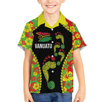 Personalised Vanuatu Running Family Matching Short Sleeve Bodycon Dress and Hawaiian Shirt Footprint and Hibiscus Polynesian Style LT03 Son's Shirt Black - Polynesian Pride