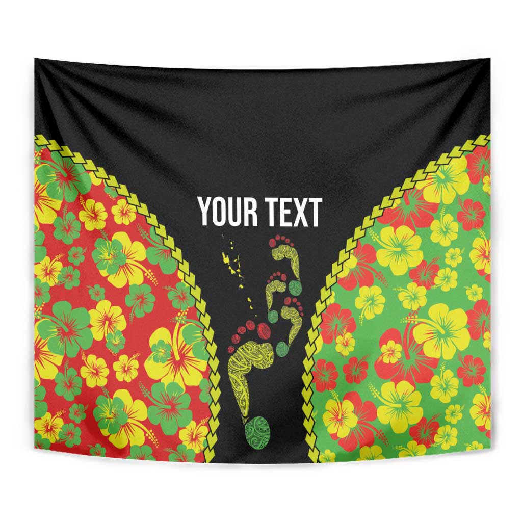 Personalised Vanuatu Running Tapestry Footprint and Hibiscus Polynesian Style
