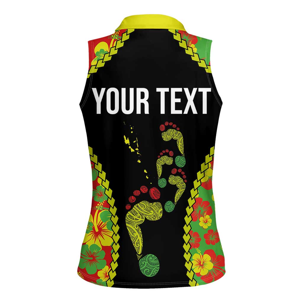Personalised Vanuatu Running Women Sleeveless Polo Shirt Footprint and Hibiscus Polynesian Style LT03 - Polynesian Pride