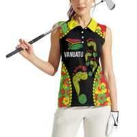 Personalised Vanuatu Running Women Sleeveless Polo Shirt Footprint and Hibiscus Polynesian Style LT03 - Polynesian Pride