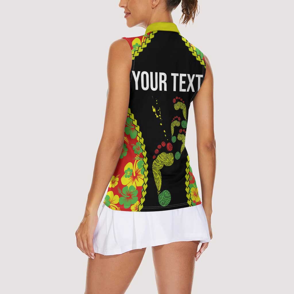 Personalised Vanuatu Running Women Sleeveless Polo Shirt Footprint and Hibiscus Polynesian Style LT03 - Polynesian Pride