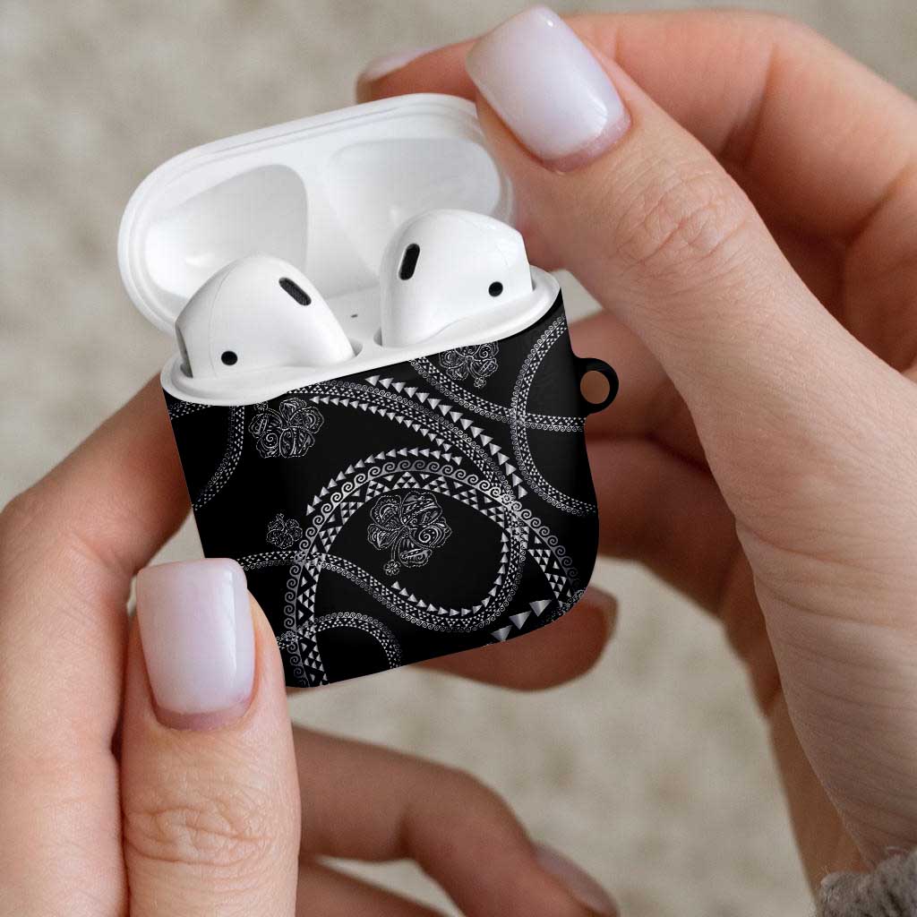 Hawaiian Kakau Art and Hisbiscus Tattoo AirPods Case Tribal Pattern-Silver Style - Polynesian Pride