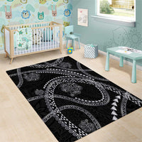 Hawaiian Kakau Art and Hisbiscus Tattoo Area Rug Tribal Pattern-Silver Style - Polynesian Pride