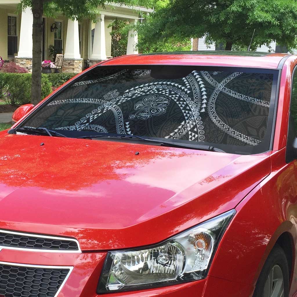 Hawaiian Kakau Art and Hisbiscus Tattoo Auto Sun Shade Tribal Pattern-Silver Style - Polynesian Pride