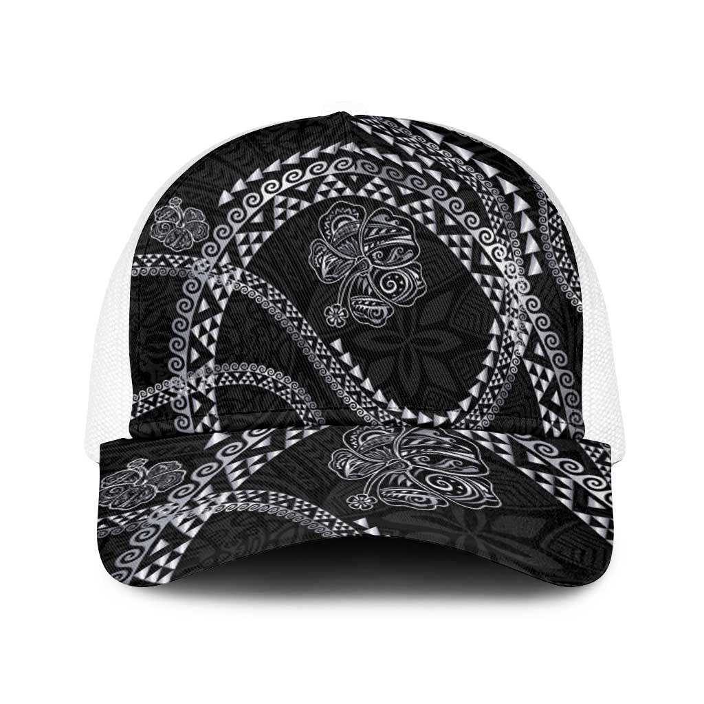 Hawaiian Kakau Art and Hisbiscus Tattoo Baseball Net Cap Tribal Pattern-Silver Style - Polynesian Pride