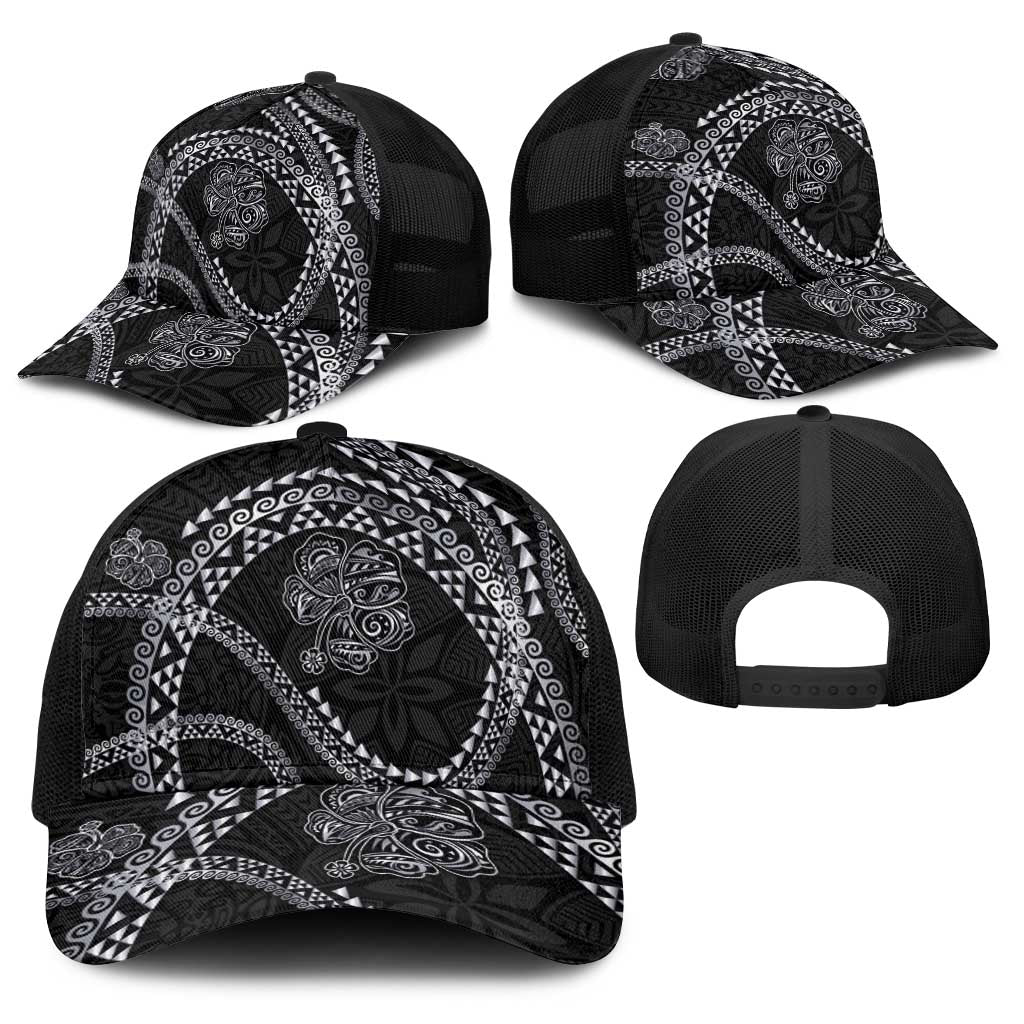 Hawaiian Kakau Art and Hisbiscus Tattoo Baseball Net Cap Tribal Pattern-Silver Style - Polynesian Pride