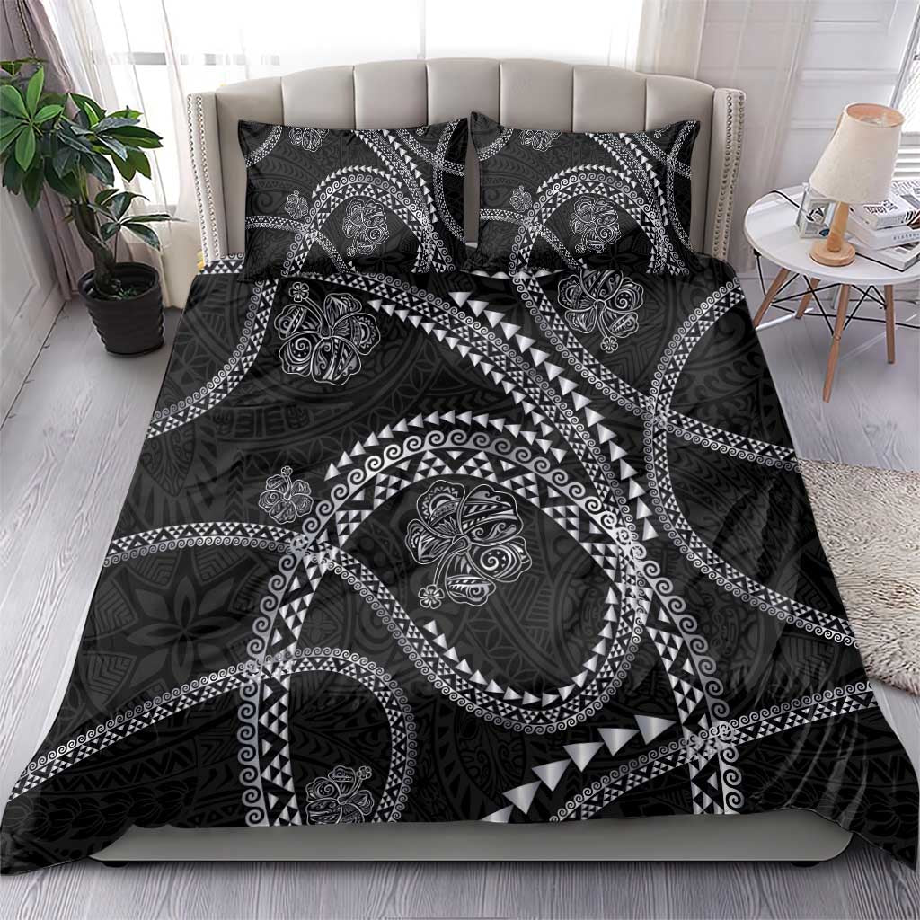 Hawaiian Kakau Art and Hisbiscus Tattoo Bedding Set Tribal Pattern-Silver Style LT03 - Polynesian Pride
