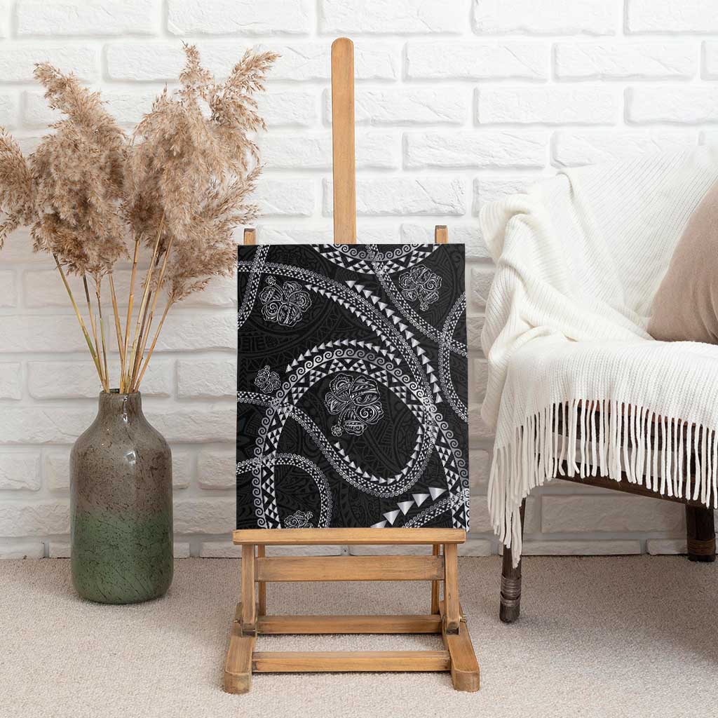 Hawaiian Kakau Art and Hisbiscus Tattoo Canvas Wall Art Tribal Pattern-Silver Style - Polynesian Pride