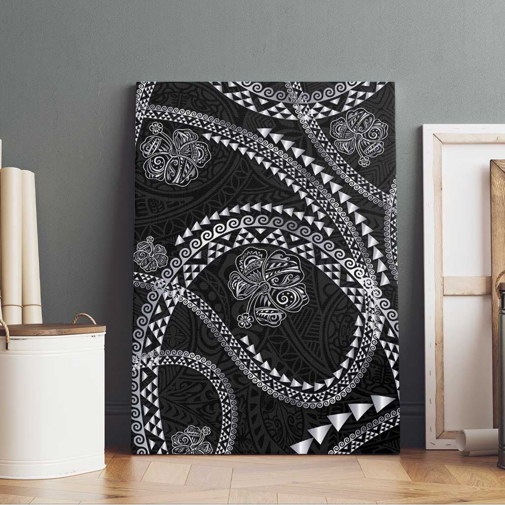 Hawaiian Kakau Art and Hisbiscus Tattoo Canvas Wall Art Tribal Pattern-Silver Style - Polynesian Pride