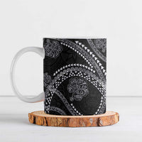 Hawaiian Kakau Art and Hisbiscus Tattoo Ceramic Mug Tribal Pattern-Silver Style LT03 Black - Polynesian Pride
