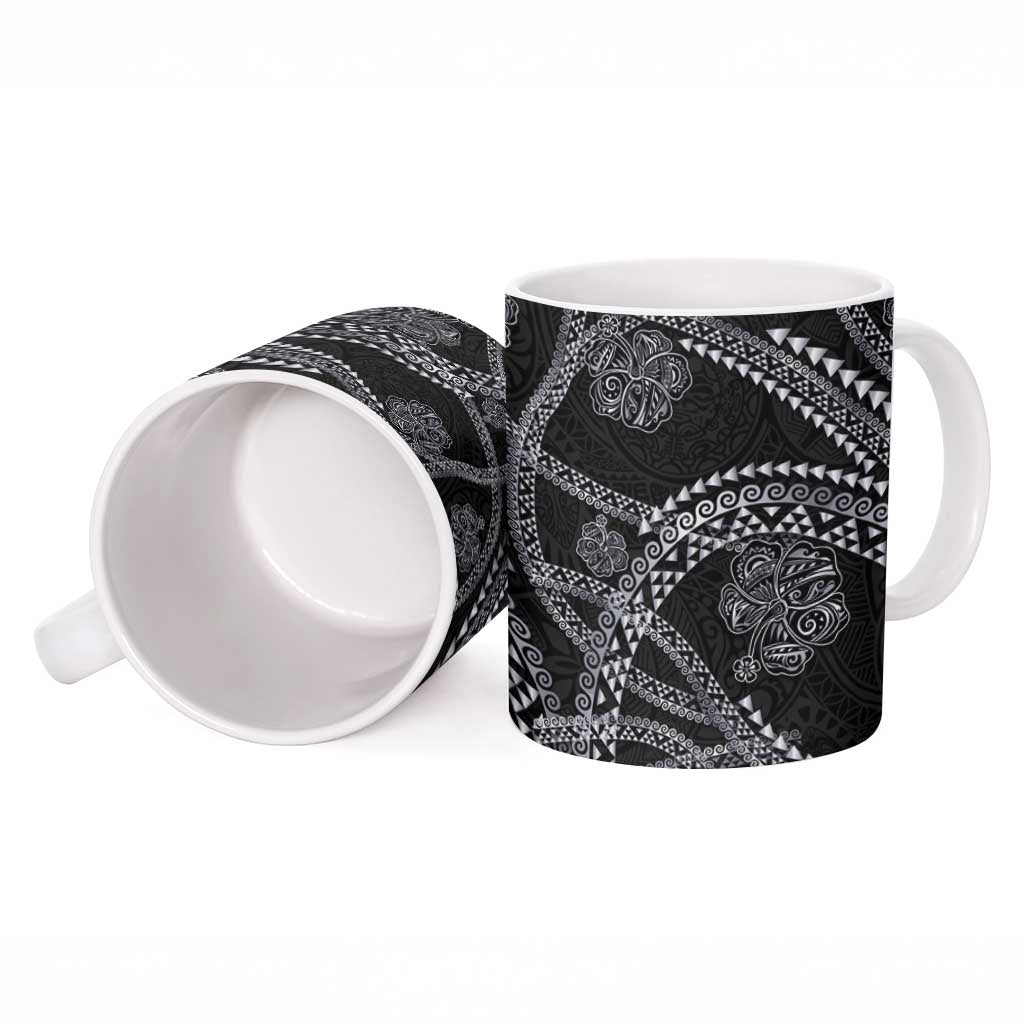 Hawaiian Kakau Art and Hisbiscus Tattoo Ceramic Mug Tribal Pattern-Silver Style LT03 - Polynesian Pride