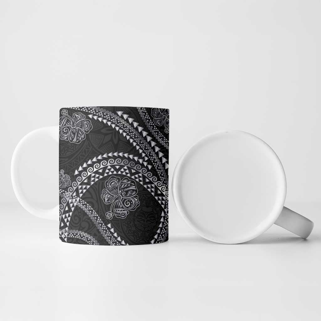 Hawaiian Kakau Art and Hisbiscus Tattoo Ceramic Mug Tribal Pattern-Silver Style LT03 - Polynesian Pride