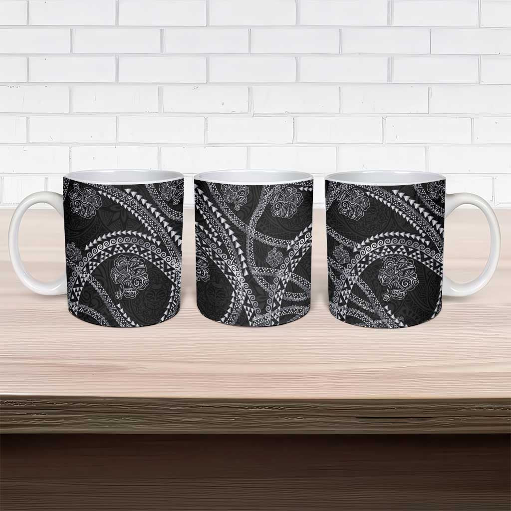 Hawaiian Kakau Art and Hisbiscus Tattoo Ceramic Mug Tribal Pattern-Silver Style LT03 - Polynesian Pride