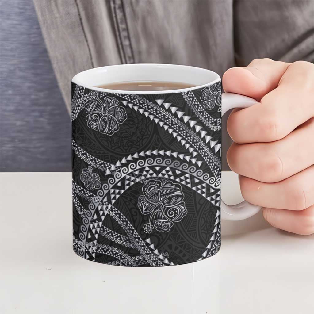 Hawaiian Kakau Art and Hisbiscus Tattoo Ceramic Mug Tribal Pattern-Silver Style LT03 - Polynesian Pride