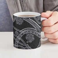 Hawaiian Kakau Art and Hisbiscus Tattoo Ceramic Mug Tribal Pattern-Silver Style LT03 - Polynesian Pride