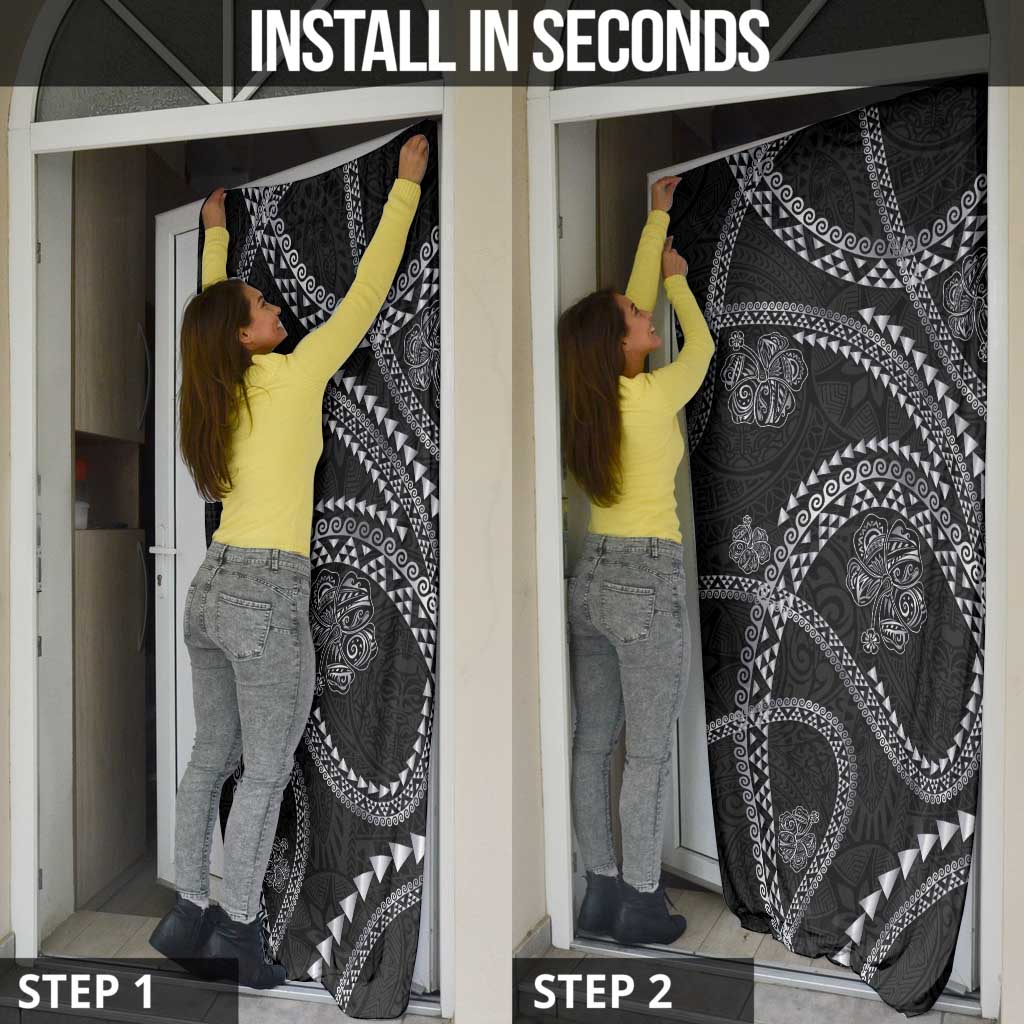 Hawaiian Kakau Art and Hisbiscus Tattoo Door Cover Tribal Pattern-Silver Style - Polynesian Pride