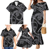 Hawaiian Kakau Art and Hisbiscus Tattoo Family Matching Mermaid Dress and Hawaiian Shirt Tribal Pattern-Silver Style LT03 - Polynesian Pride