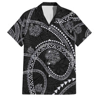 Hawaiian Kakau Art and Hisbiscus Tattoo Family Matching Off Shoulder Maxi Dress and Hawaiian Shirt Tribal Pattern-Silver Style LT03 Dad's Shirt - Short Sleeve Black - Polynesian Pride