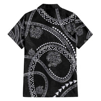 Hawaiian Kakau Art and Hisbiscus Tattoo Family Matching Off Shoulder Short Dress and Hawaiian Shirt Tribal Pattern-Silver Style LT03 - Polynesian Pride