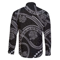 Hawaiian Kakau Art and Hisbiscus Tattoo Family Matching Off Shoulder Short Dress and Hawaiian Shirt Tribal Pattern-Silver Style LT03 - Polynesian Pride
