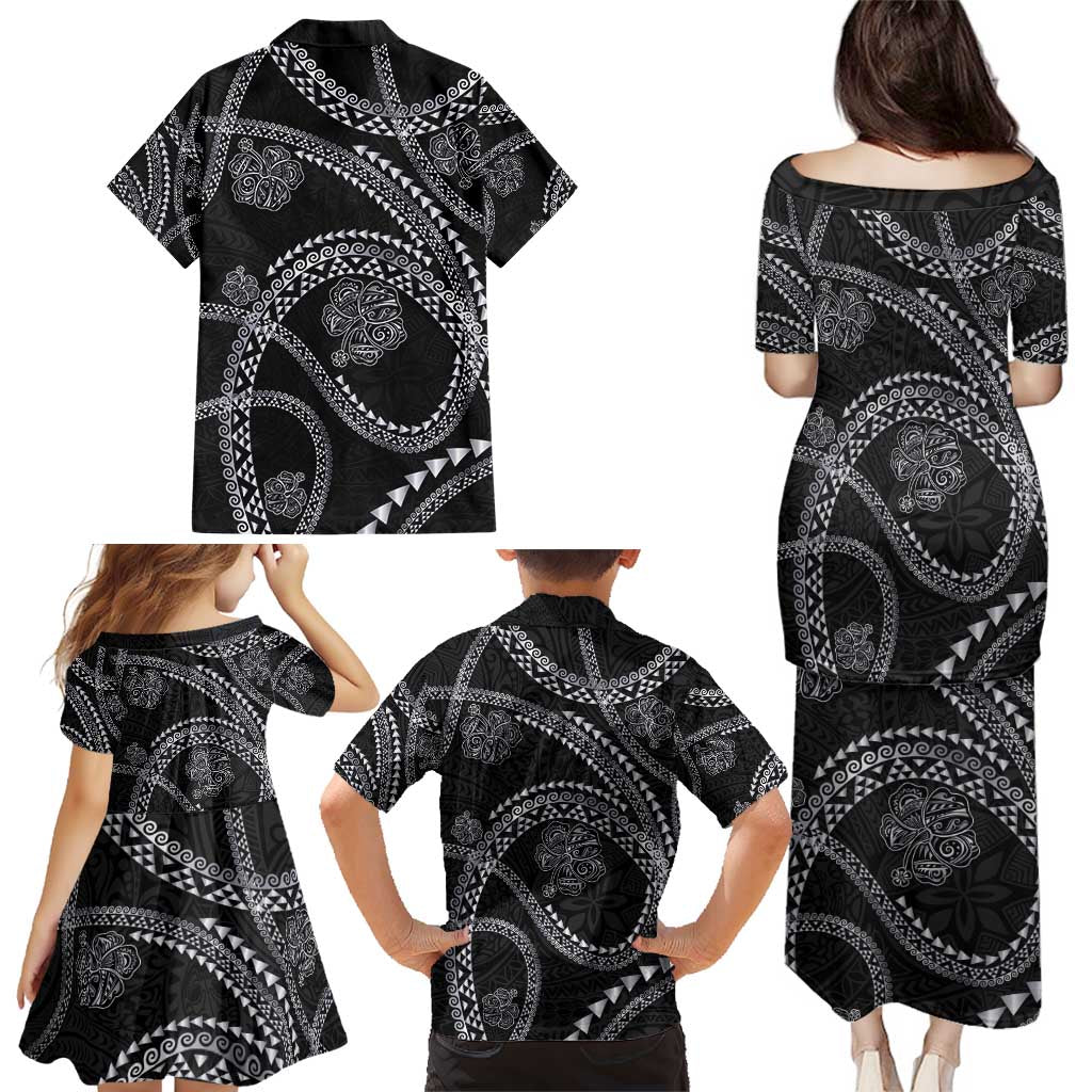 Hawaiian Kakau Art and Hisbiscus Tattoo Family Matching Puletasi and Hawaiian Shirt Tribal Pattern-Silver Style LT03 - Polynesian Pride