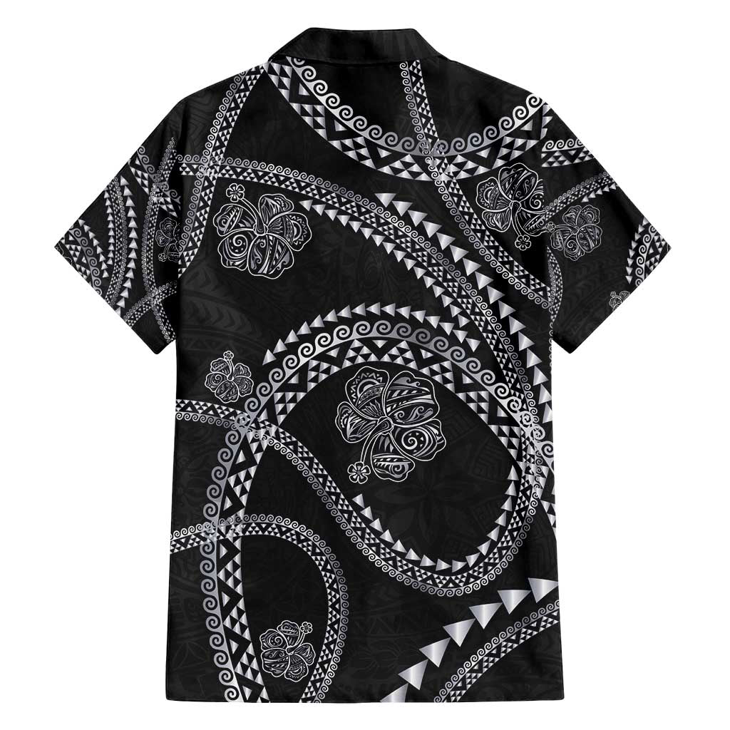 Hawaiian Kakau Art and Hisbiscus Tattoo Family Matching Summer Maxi Dress and Hawaiian Shirt Tribal Pattern-Silver Style LT03 - Polynesian Pride