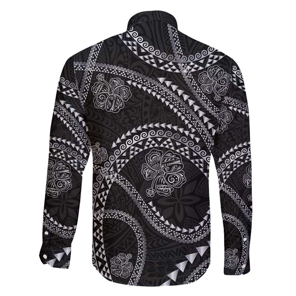Hawaiian Kakau Art and Hisbiscus Tattoo Family Matching Tank Maxi Dress and Hawaiian Shirt Tribal Pattern-Silver Style LT03 - Polynesian Pride