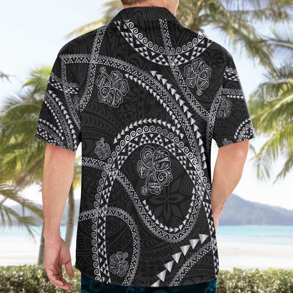 Hawaiian Kakau Art and Hisbiscus Tattoo Hawaiian Shirt Tribal Pattern-Silver Style - Polynesian Pride