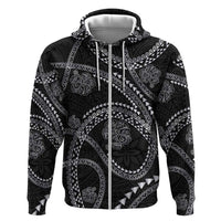 Hawaiian Kakau Art and Hisbiscus Tattoo Hoodie Tribal Pattern-Silver Style - Polynesian Pride