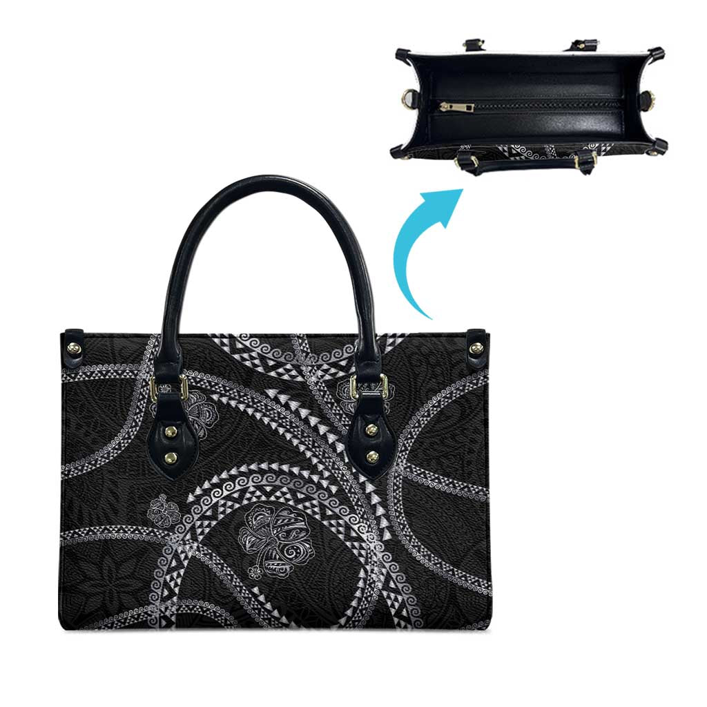 Hawaiian Kakau Art and Hisbiscus Tattoo Leather Bag Tribal Pattern-Silver Style - Polynesian Pride