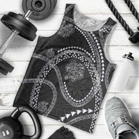 Hawaiian Kakau Art and Hisbiscus Tattoo Men Tank Top Tribal Pattern-Silver Style - Polynesian Pride