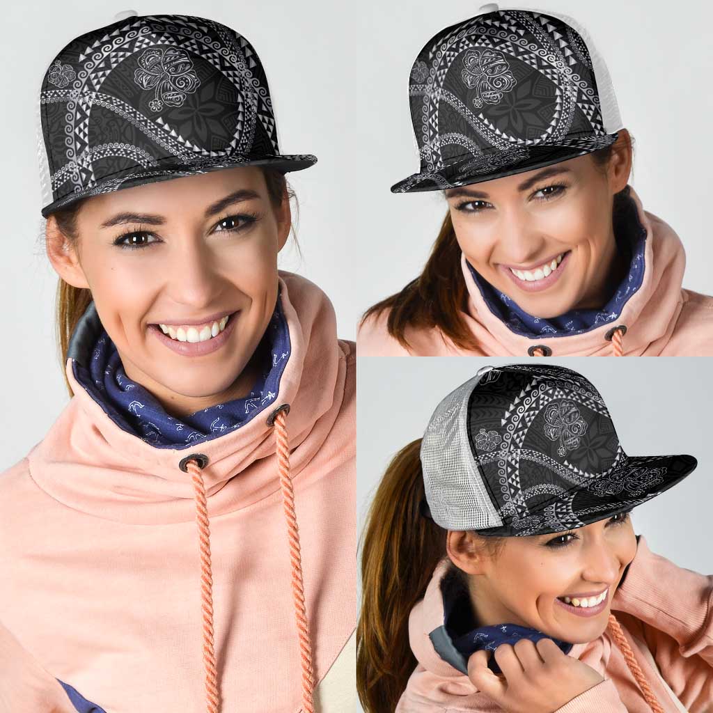 Hawaiian Kakau Art and Hisbiscus Tattoo Mesh Trucker Cap Tribal Pattern-Silver Style - Polynesian Pride